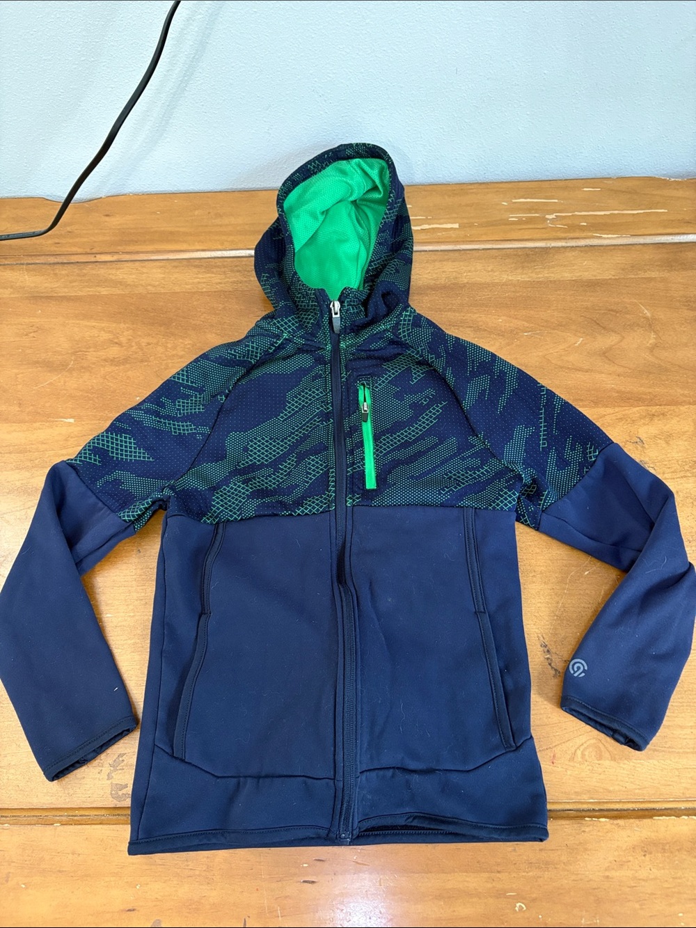 Champion Navy & Green Hooded Zip Jacket for Kids Size Medium